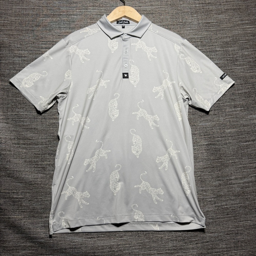 Bad Birdie Polo Shirt Mens M Gray Cheetah SS Performance Golf Polo BBMP001-738B - Picture 2 of 12
